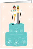 Wedding Congratulations Snow Skiing Bride Groom Skis Winter Snowflakes card
