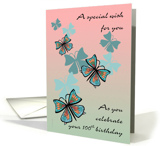 Happy 100th Birthday Wish with Butterflies in Orange Pink... (875297)