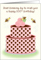 Happy 100th Birthday Whimsical Honey Bees and Pink Chocolate Cake card