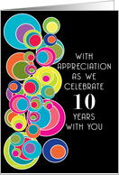 10 Years Employee Employment Anniversary Pop Art on Black card