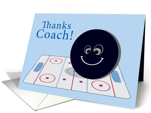 Coach Thank You Ice Hockey with Whimsical Puck on Blue card (876070)