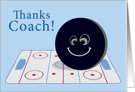 Coach Thank You Ice Hockey with Whimsical Puck on Blue card