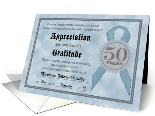 Employment Anniversary 50 Years Funny Customizable Certificate card
