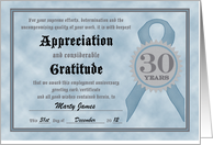 Employment Anniversary 30 Years Funny Customizable Certificate card