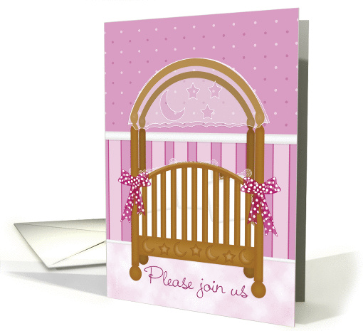 Cradle Ceremony Invitation Girl Daughter in Pink Mauve Baby Crib card