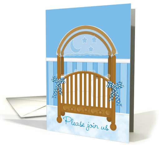 Cradle Ceremony Invitation Baby Boy Son in Blue Baby Crib card