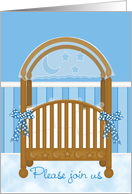 Cradle Ceremony Invitation Baby Boy Son in Blue Baby Crib card