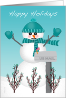 Christmas Card for Mail Letter Carrier Snowman US Mailbox Thank You card