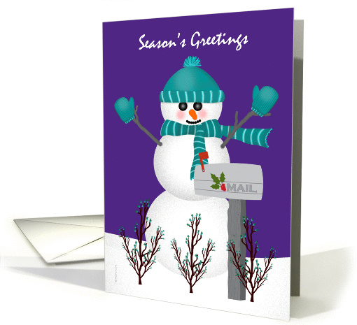 Christmas Card for Mail Letter Carrier Snowman Mailbox Thank You card