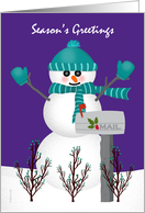 Christmas Card for Mail Letter Carrier Snowman Mailbox Thank You card