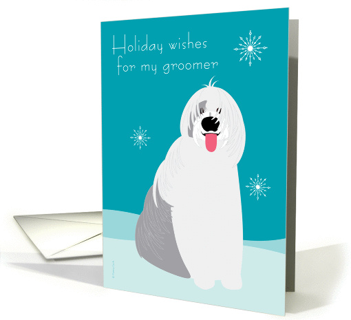 Dog Groomer Christmas Old English Sheepdog in the Snow card (885649)