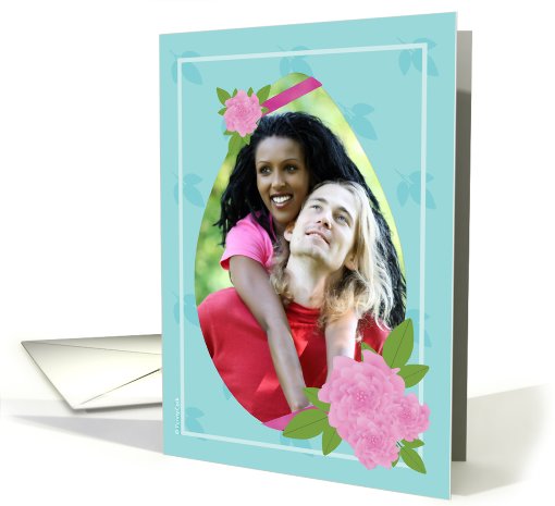 Easter Photo Card Egg Pink Peonies on Aqua Background... (885836)