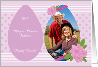 Easter Photo Card Egg Pink Peonies on Lavender Customizable Text card