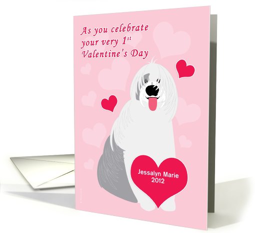 Baby Girl First Valentine's Day Sheepdog Customizable Text... (886714)