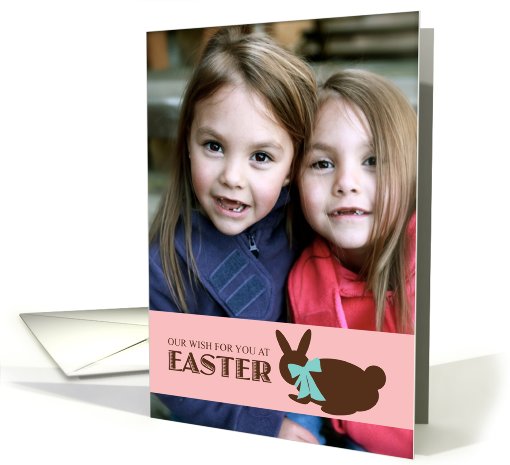 Easter Photo Card Chocolate Bunny with Pastel Pink Ribbon... (888497)