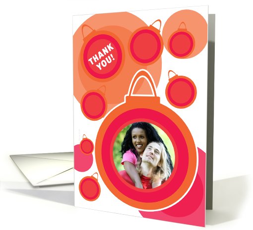 Thank You Christmas Gift Photo Card Modern Orange Baubles... (888908)
