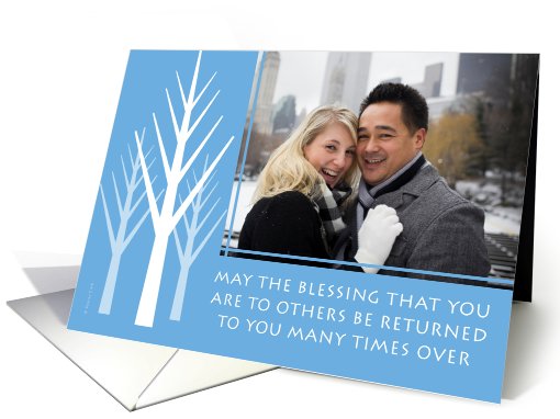 Thank You Christmas Gift Photo Card Trees in Winter on Cool Blue card