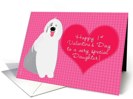 Daughter Baby's First Valentine's Day with Cute Dog on Pink card