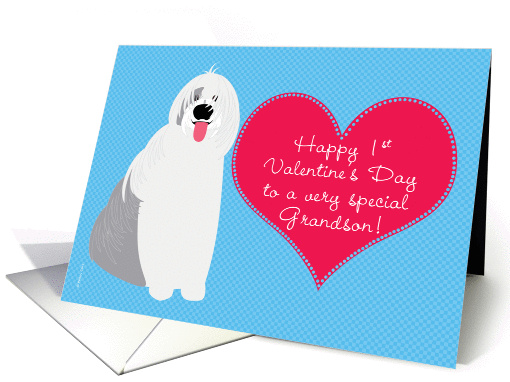 Grandson Baby's First Valentine's Day with Cute Dog on Blue card