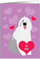 Be Mine Valentine’s Day Cute Dog Old English Sheepdog Red Hearts card