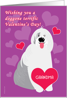 Grandma Valentine’s Day Cute Dog Old English Sheepdog Red Hearts card