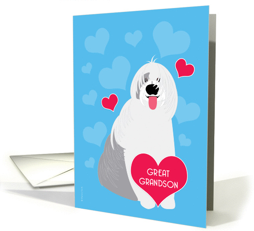 Great Grandson Valentine's Day Cute Dog Old English Sheepdog card