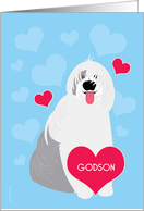 Godson Valentine’s Day Cute Dog Old English Sheepdog card