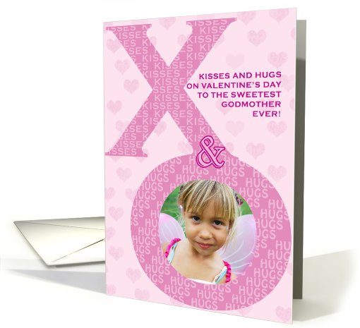 Godmother Valentine's Day Kisses Hugs XO Photo Card Pink Hearts card