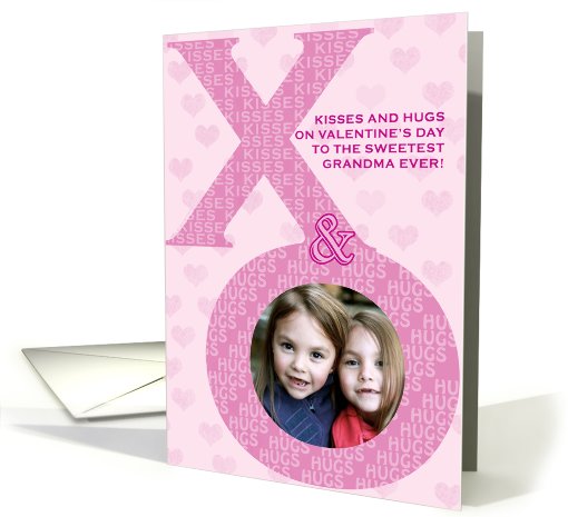 Grandma Valentine's Day Kisses Hugs XO Photo Card Pink Hearts card