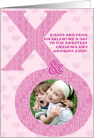 Grandparents Valentine’s Day Kisses Hugs XO Photo Card Pink Hearts card