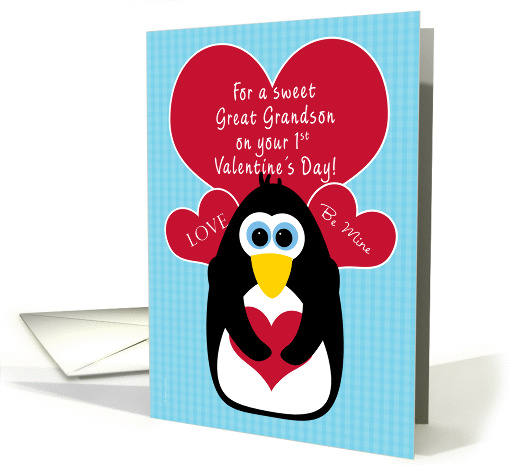 Great Grandson, Baby's First Valentine's Day with Penguin card