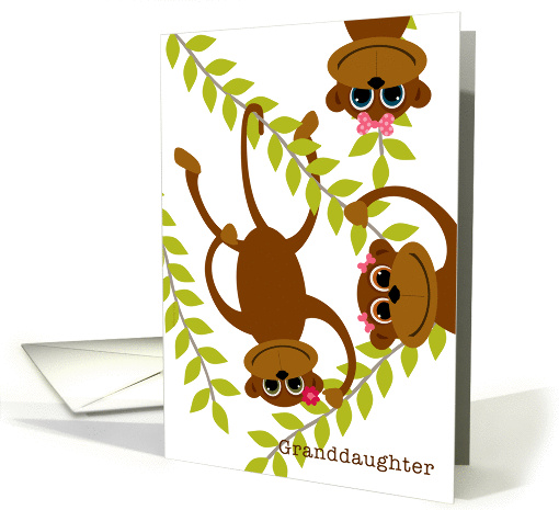 Granddaughter Valentine's Day Monkey on Swinging Vine Valentine card