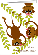 Great Granddaughter Valentine’s Day Monkey on Swinging Vine Valentine card