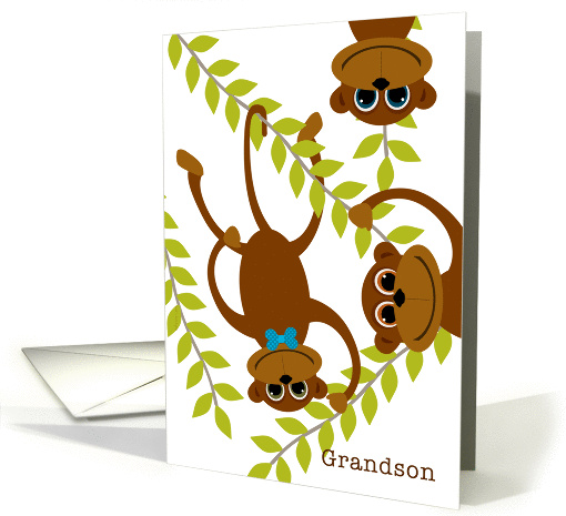 Grandson Valentine's Day Monkey on Swinging Vine Valentine card