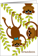 Grandson Valentine’s Day Monkey on Swinging Vine Valentine card