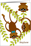 Nephew Valentine’s Day Monkey on Swinging Vine Valentine card