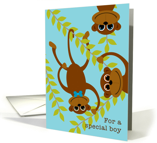 Boys Valentine's Day Monkey on Swinging Vine Valentine card (895944)
