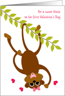 Niece Baby’s First Valentine’s Day Monkey on Swinging Vine Valentine card