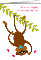 Baby Boy Baby’s First Valentine’s Day Monkey Swinging card