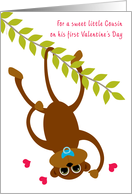Baby Boy Cousin Baby’s First Valentine’s Day Monkey Swinging card