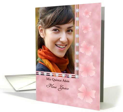 Quinceanera Photo Invitation with Pink Butterflies card (896300)