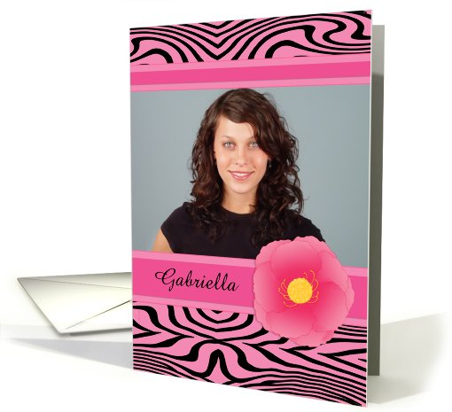 Quinceanera Photo Invitation Pink Zebra Print Mis Quince Anos card