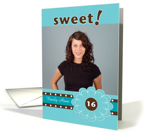 Sweet 16 Birthday Party Photo Card Invitation Aqua and... (901132)
