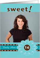 Sweet 16 Birthday Party Photo Card Invitation Aqua and Chocolate Color card