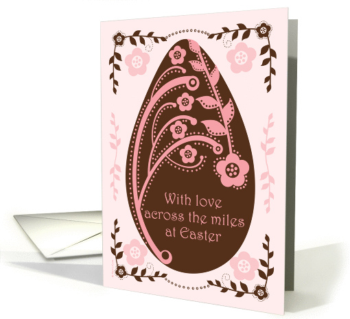 Easter Across the Miles Folk Art Chocolate and Pink Floral Egg card