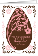 Happy Easter Neighbor Folk Art Chocolate and Pink Floral Egg card