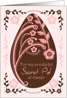 Happy Easter Secret Pal Folk Art Chocolate and Pink Floral Egg card