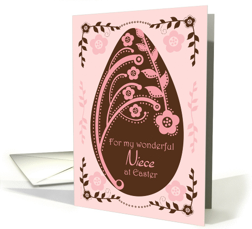 Happy Easter Niece Folk Art Chocolate and Pink Floral Egg card