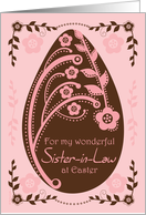 Happy Easter Sister-in-Law Folk Art Chocolate and Pink Floral Egg card