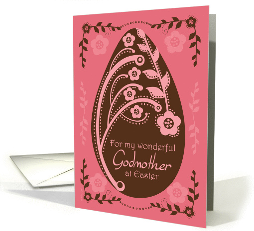 Happy Easter Godmother Folk Art Chocolate and Pink Floral Egg card